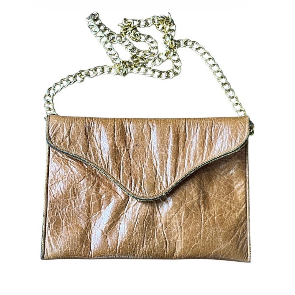 JJ WINTERS MILEY CROSSBODY BAG Flap-Clutch Gold Chain BROWN DISTRESSED LEATHER
